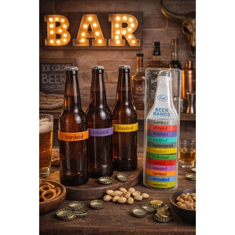 Fred Beer Bands Bottle Markers‎ Drinking Party Set Funny Bar Gift New